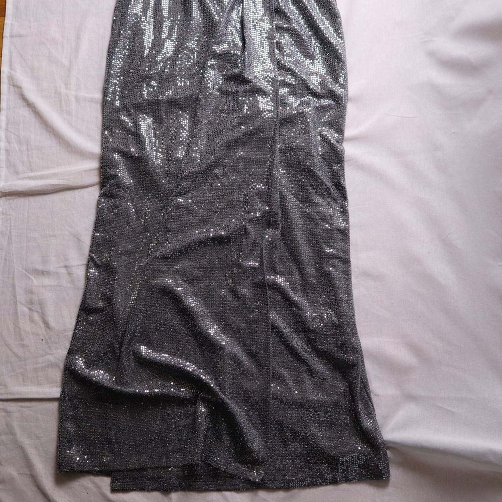 NWT LAURA‎ Sequined Wrap V Neck Short Sleeve Maxi Dress Silver Size 8 New - Picture 3 of 10